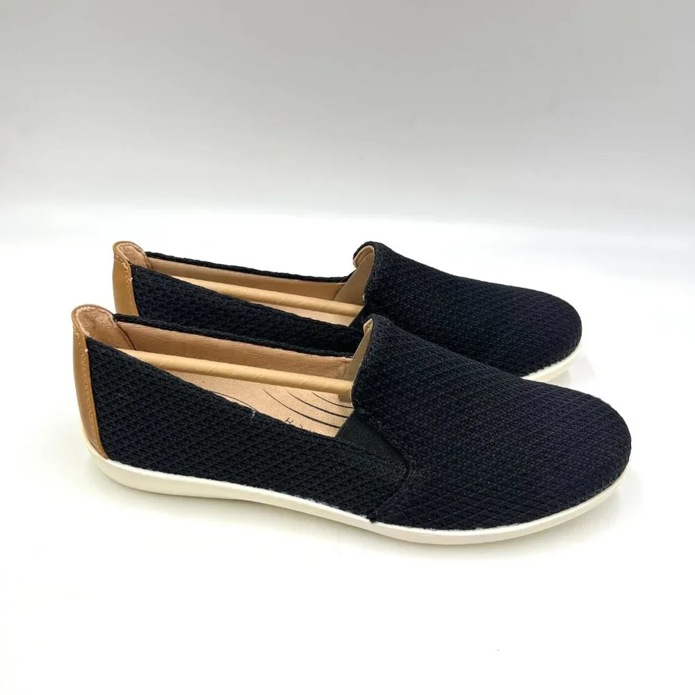 Life Stride Womens Size 6.5 Next Level Black Knit Slip On Comfort Loafers Shoes
